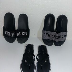 Juicy Couture Kids Black Slides with Silver Accents